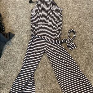 Elegant Striped Charcoal and White Jumpsuit